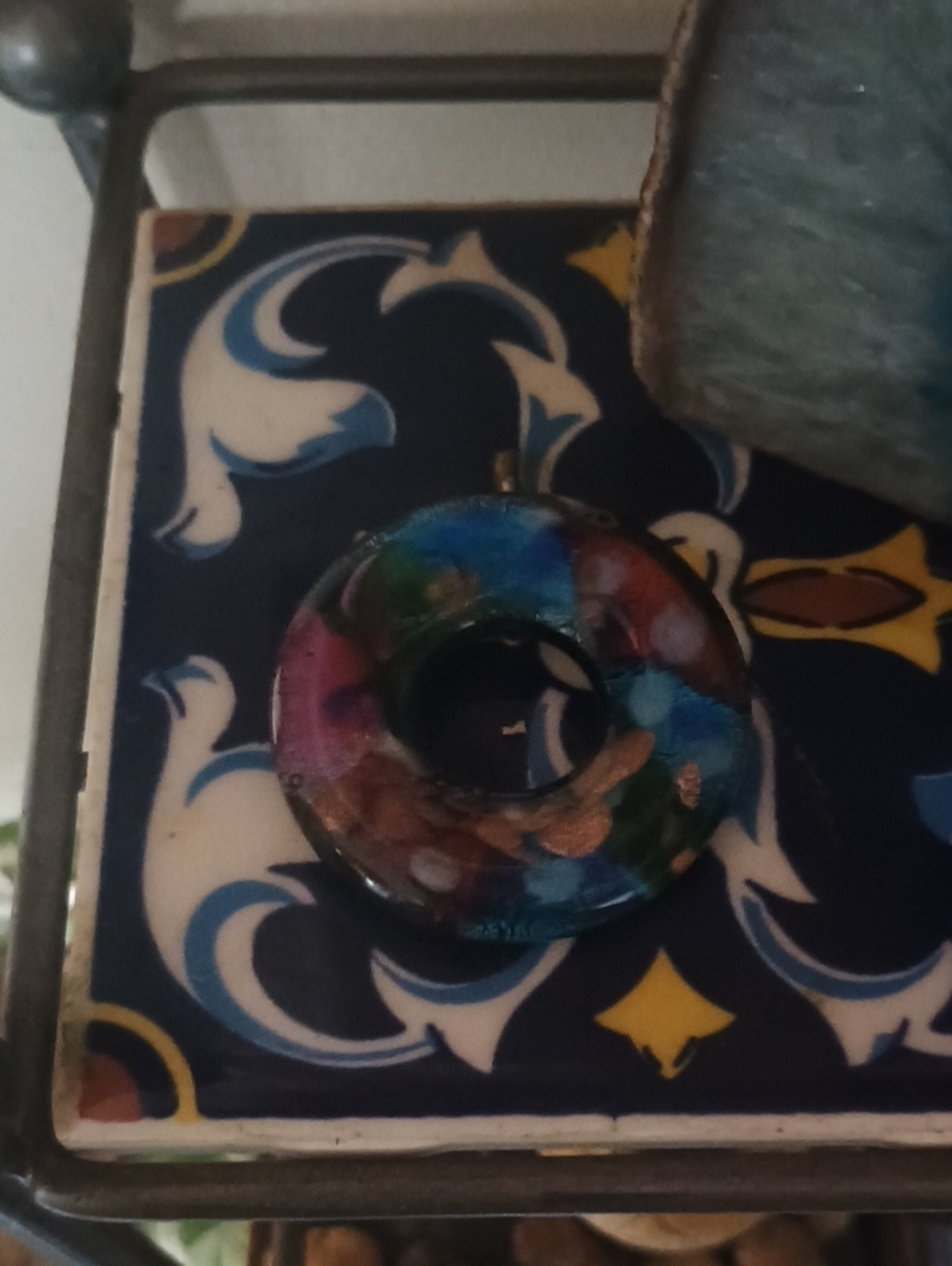 Iridescent Multicolored Glass Circle Pendant